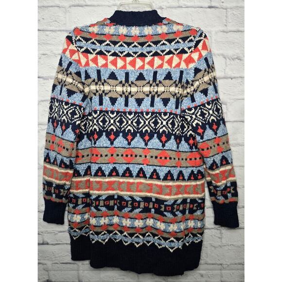 L.L.BEAN women's cotton fair isle western Aztec print knit cardigan MP. - Picture 3 of 10